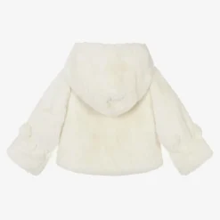 Bowtique London Girls Ivory Faux Fur Hooded Jacket Clearance