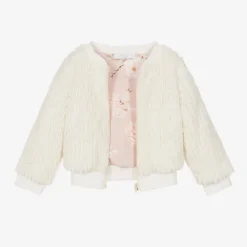 Jamiks Girls Ivory Faux Fur Jacket Discount