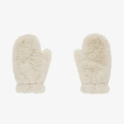 Il Gufo Girls Ivory Faux Fur Mittens New
