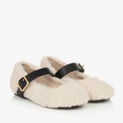 Stella McCartney Kids Girls Ivory Fleece Buckle Shoes Clearance