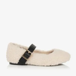 Stella McCartney Kids Girls Ivory Fleece Buckle Shoes Clearance