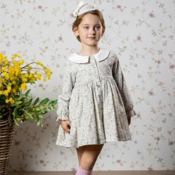 Abuela Tata Girls Ivory Floral Print Cotton Dress Hot