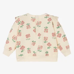 Petit Bateau Girls Ivory Floral Print Cotton Sweatshirt Hot