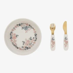 Elodie Girls Ivory Floral Silicone Plate & Cutlery Set Clearance