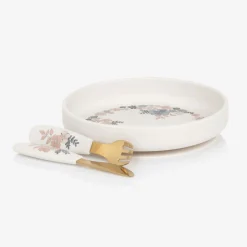 Elodie Girls Ivory Floral Silicone Plate & Cutlery Set Clearance