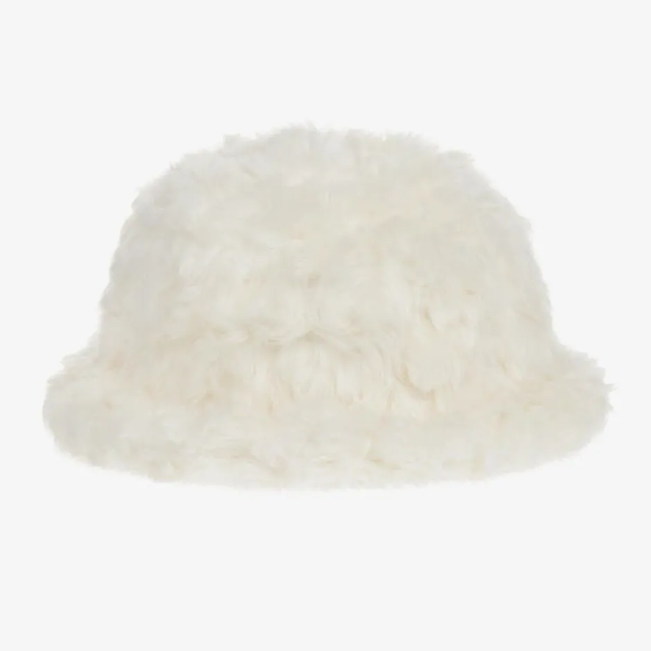 Moncler Enfant Girls Ivory Fluffy Faux Fur Hat Best