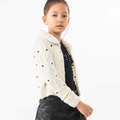Boboli Girls Ivory Heart Cardigan