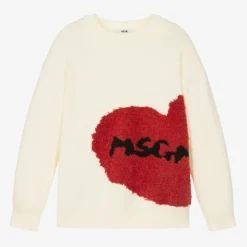 MSGM Girls Ivory Heart Sweater New