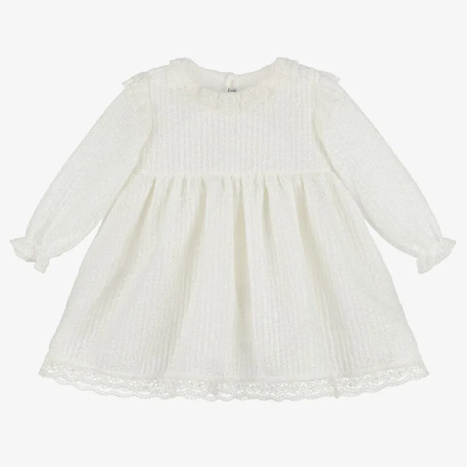 Mebi Girls Ivory Knit & Lace Dress