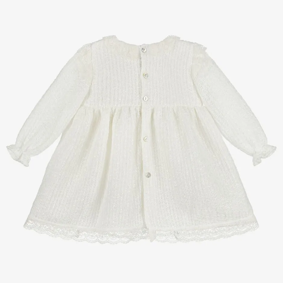 Mebi Girls Ivory Knit & Lace Dress