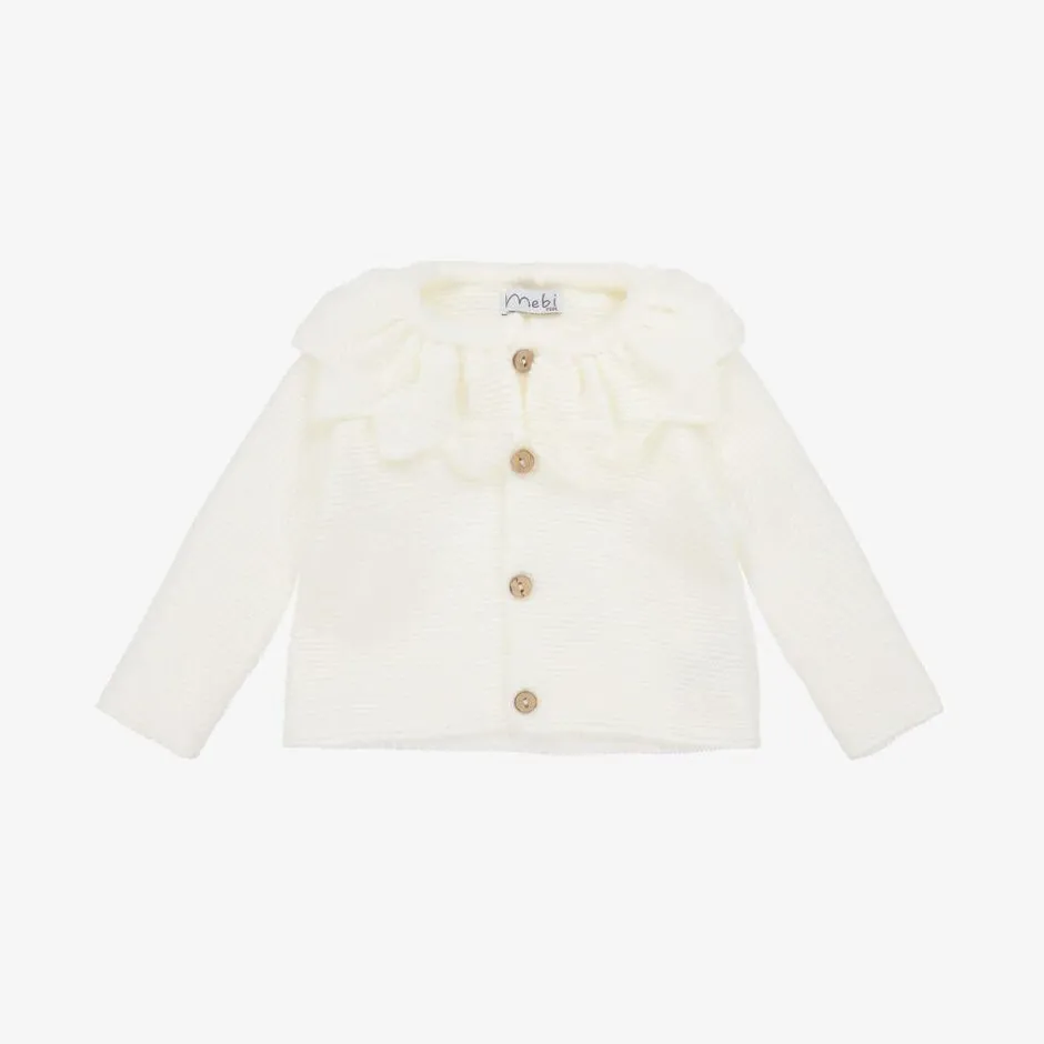 Mebi Girls Ivory Knit Collar Cardigan