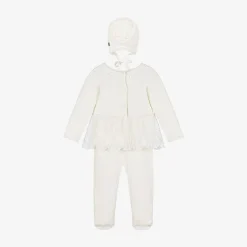 Artesanía Granlei Girls Ivory Knitted Babysuit & Hat Set New