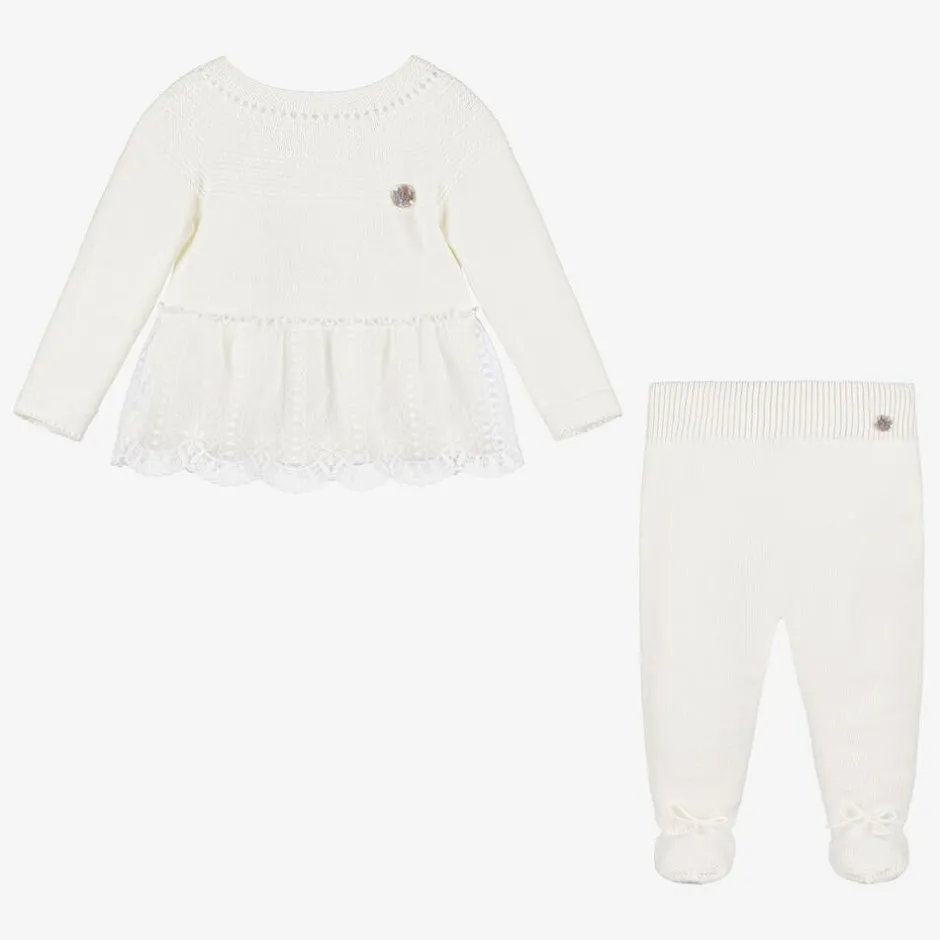 Artesanía Granlei Girls Ivory Knitted Babysuit & Hat Set New