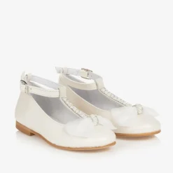 Childrens Classics Girls Ivory Leather Ballerina Bar Shoes Outlet