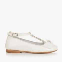 Childrens Classics Girls Ivory Leather Ballerina Bar Shoes Outlet