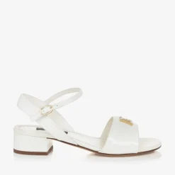 Dolce amp; Gabbana Girls Ivory Leather DG Heeled Sandals Outlet