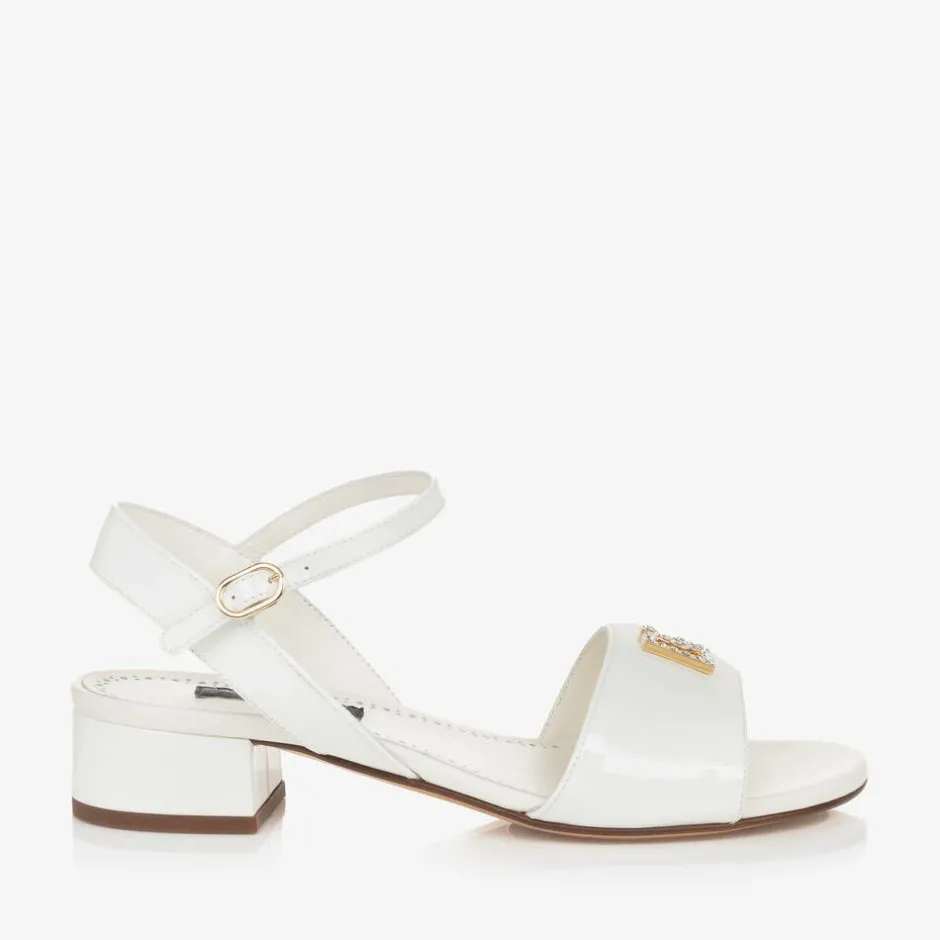 Dolce amp; Gabbana Girls Ivory Leather DG Heeled Sandals Outlet