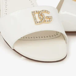 Dolce amp; Gabbana Girls Ivory Leather DG Heeled Sandals Outlet