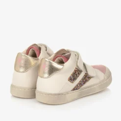Falcotto by Naturino Girls Ivory Leather Glitter Stripe Trainers Outlet