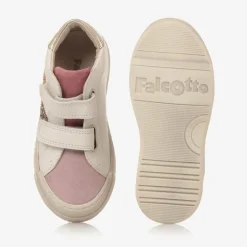 Falcotto by Naturino Girls Ivory Leather Glitter Stripe Trainers Outlet