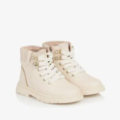 Mayoral Girls Ivory Leather Lace-Up Boots Outlet