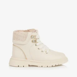 Mayoral Girls Ivory Leather Lace-Up Boots Outlet