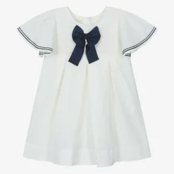 Powell Craft Girls Ivory Linen & Cotton Dress Online