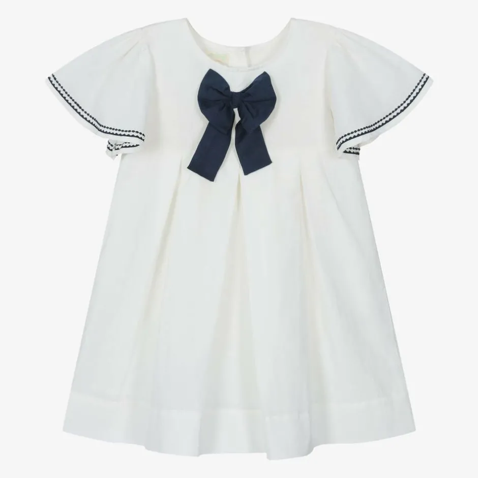 Powell Craft Girls Ivory Linen & Cotton Dress Online