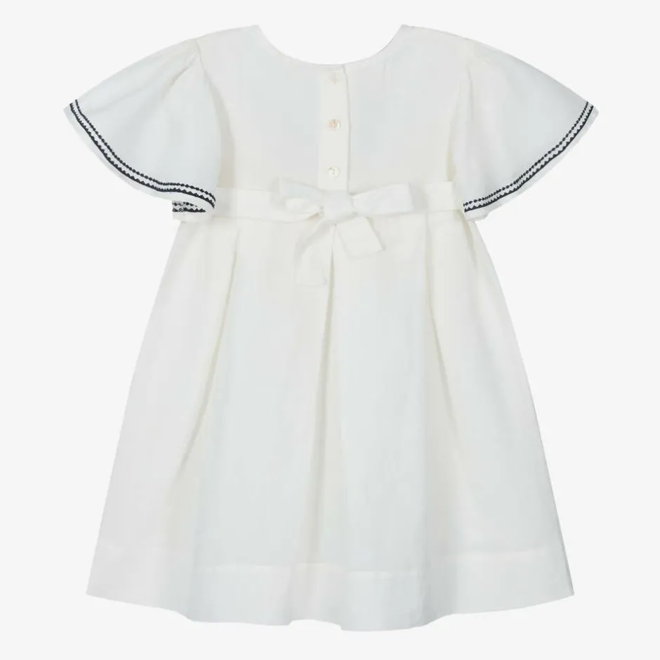 Powell Craft Girls Ivory Linen & Cotton Dress Online
