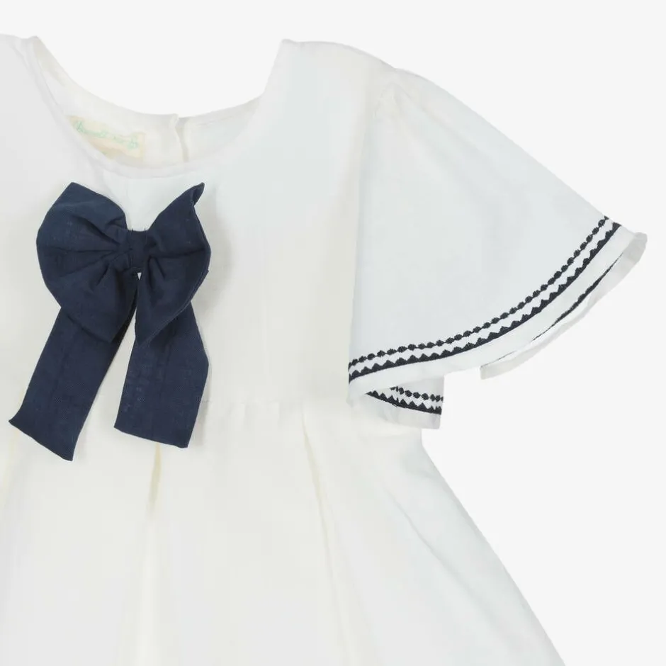 Powell Craft Girls Ivory Linen & Cotton Dress Online