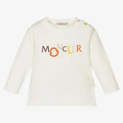 Moncler Enfant Girls Ivory Logo Top Hot