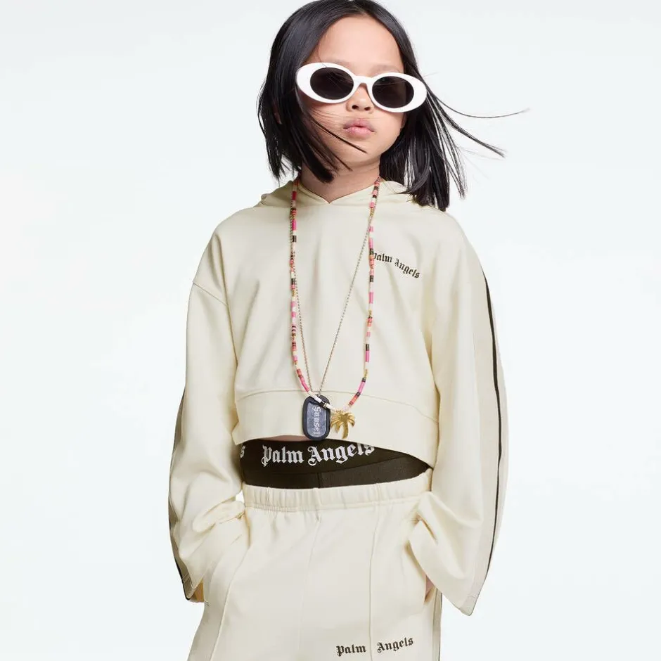 Palm Angels Girls Ivory Milano Jersey Hoodie Outlet