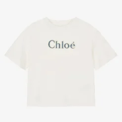 Chloé Girls Ivory Organic Cotton T-Shirt New