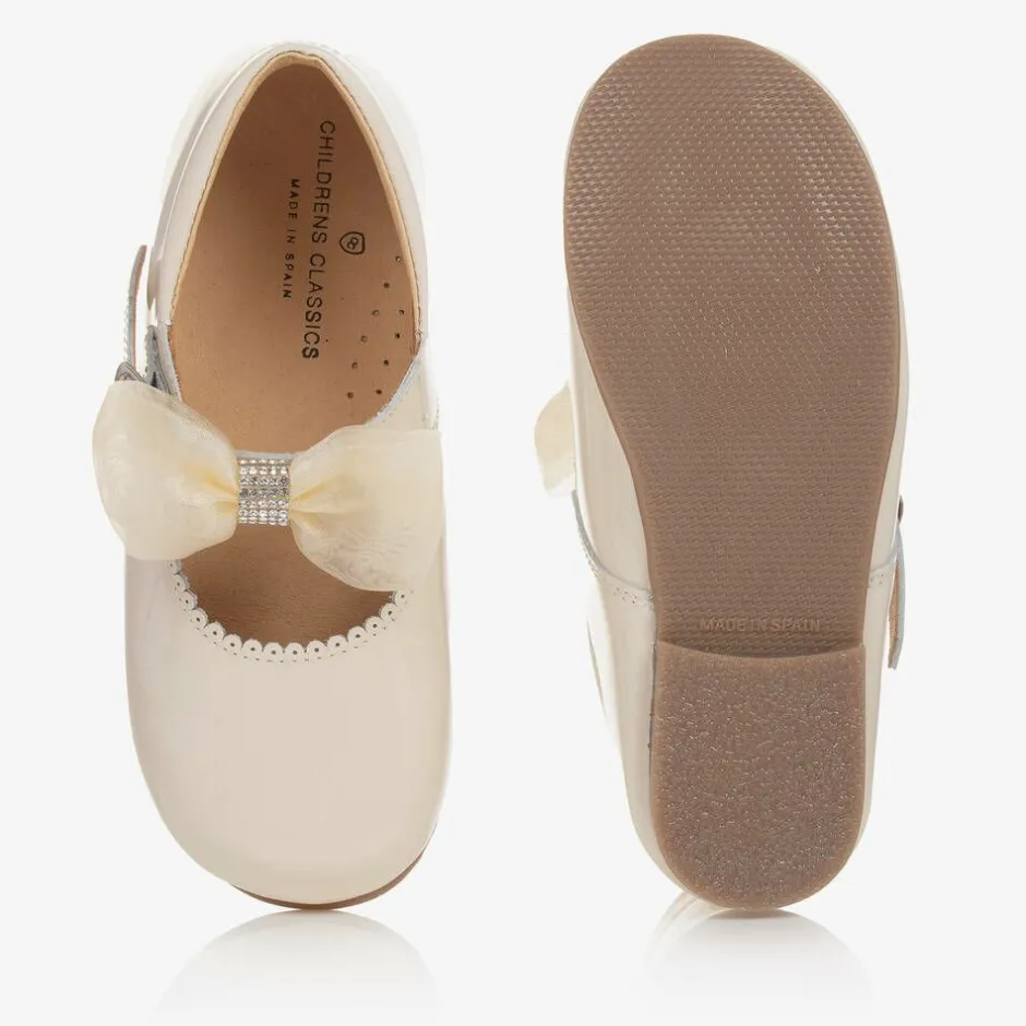 Childrens Classics Girls Ivory Patent Bow Shoes