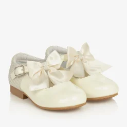 Sevva Girls Ivory Patent Faux Leather Bow Shoes Outlet