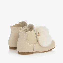Beau KiD Girls Ivory Patent Leather Pom-Pom Boots