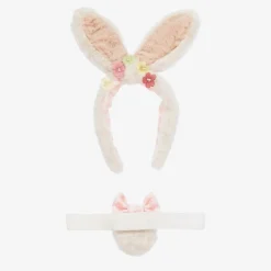 Meri Meri Girls Ivory Plush Bunny Hairband Set New
