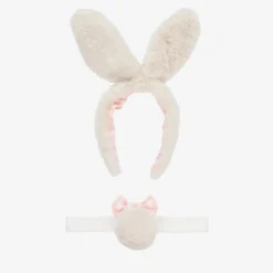 Meri Meri Girls Ivory Plush Bunny Hairband Set New