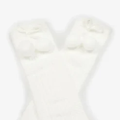 Pretty Originals Girls Ivory Pom-Pom Cotton Socks New
