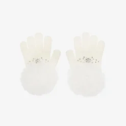 Monnalisa Girls Ivory Pom-Pom Knitted Gloves Discount