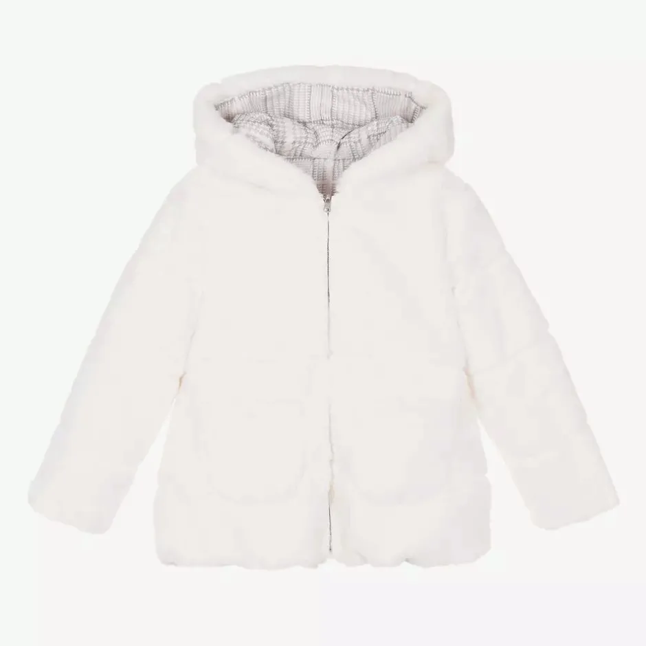 Lapin House Girls Ivory Reversible Faux Fur Jacket New