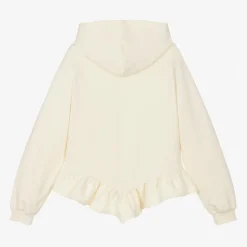 MSGM Girls Ivory Rhinestone Heart Hoodie Hot