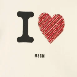 MSGM Girls Ivory Rhinestone Heart Hoodie Hot
