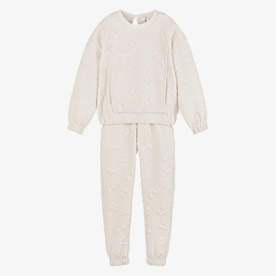 Mayoral Girls Ivory Ribbed Flower Tracksuit Clearance