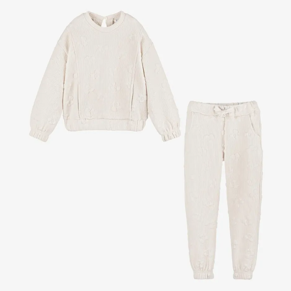 Mayoral Girls Ivory Ribbed Flower Tracksuit Clearance