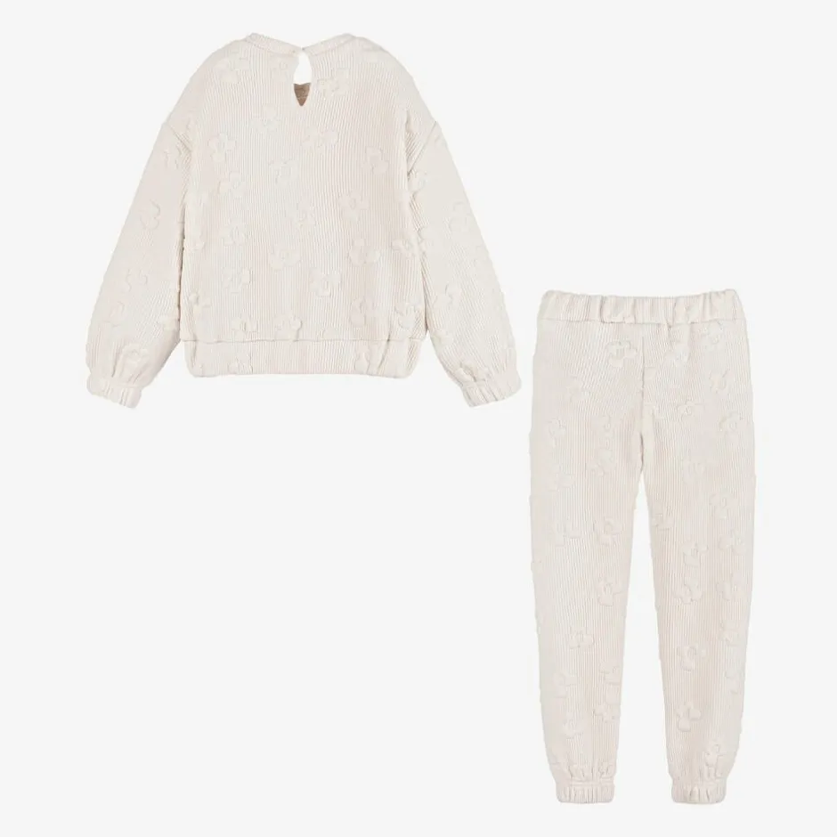 Mayoral Girls Ivory Ribbed Flower Tracksuit Clearance