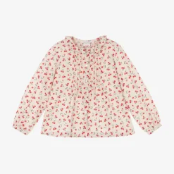 Bonpoint Girls Ivory Stripe Cherry Cotton Blouse