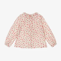 Bonpoint Girls Ivory Stripe Cherry Cotton Blouse