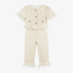 Patachou Girls Ivory Tweed Trouser Set Outlet