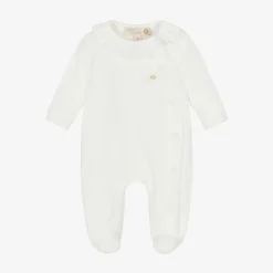 Pureté Du... Bébé Girls Ivory Velour Babygrow Clearance